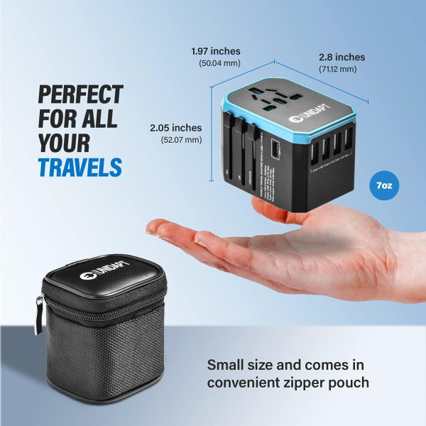Unidapt Universal Travel Adapter One International Wall Charger AC Plug Adaptor with 5.6A Smart Power and 3.0A USB Type-C for USA EU UK AUS (UA-101, Blue) - Image 5