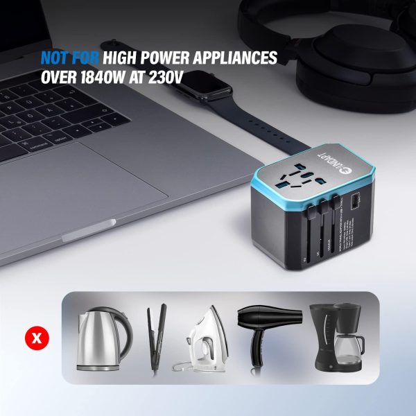 Unidapt Universal Travel Adapter One International Wall Charger AC Plug Adaptor with 5.6A Smart Power and 3.0A USB Type-C for USA EU UK AUS (UA-101, Blue) - Image 6